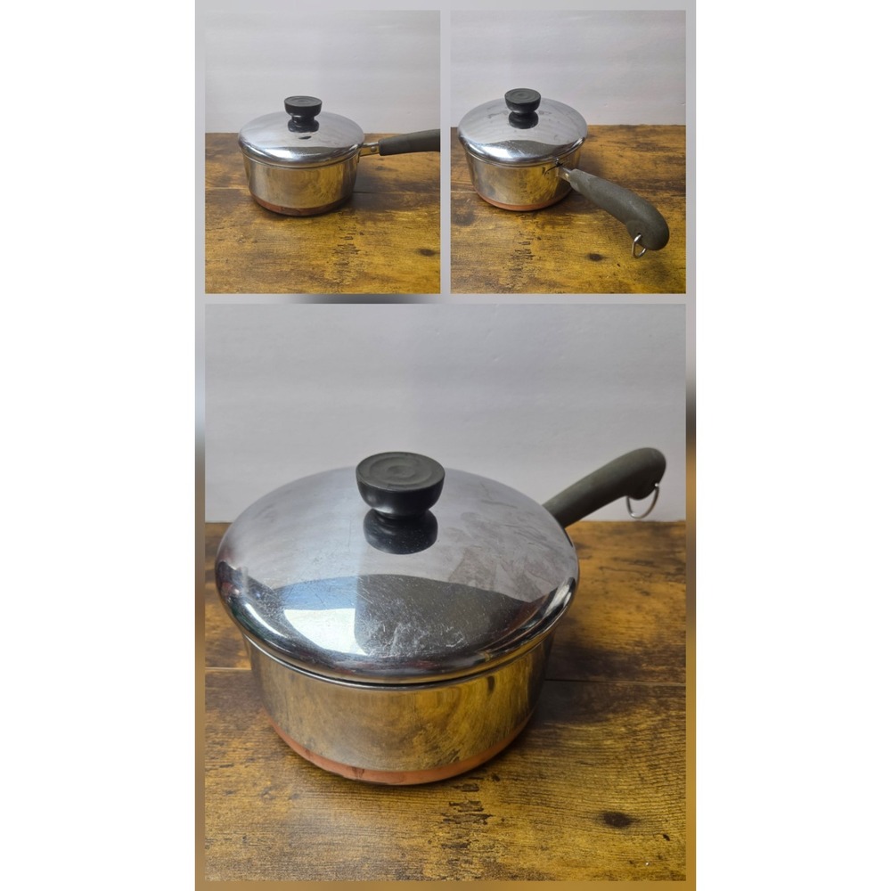 Vintage Revere Ware 1801 Copper Bottom Saucepan Pot Set Lids Made in Indonesia